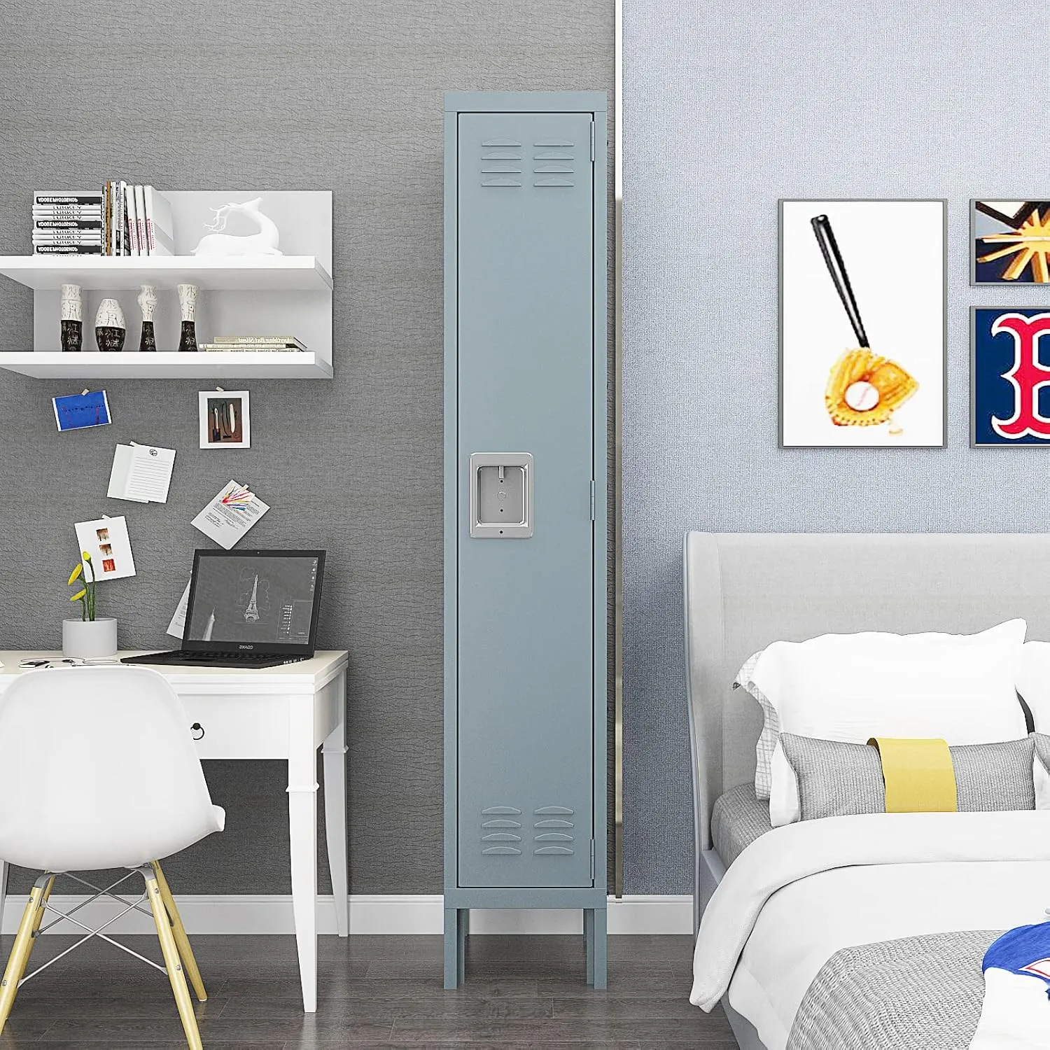 Metal Locker for Home, Dressing Room, Gym, 65.98" Steel Storage Lockers for Employees, Lockable Locker Cabinet with 1 Door (Grey)