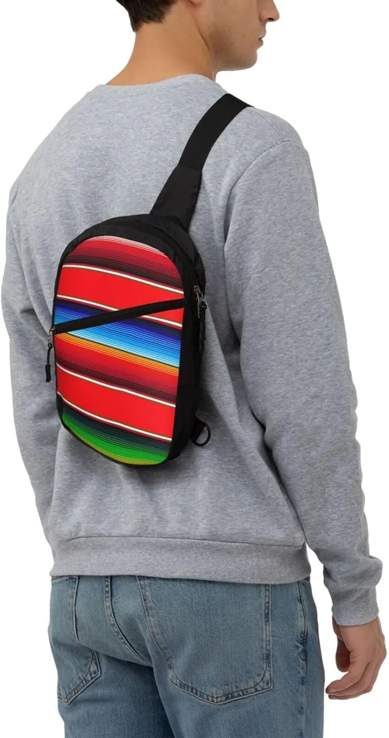 Mexican Serape in Red Crossbody Bag Portable Sling Bags Foldable Chest Daypack Reusable Sports Shoulder Backpack Diagonally Casual Rucksack Travel Bag