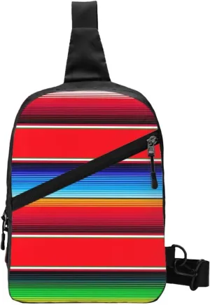 Mexican Serape in Red Crossbody Bag Portable Sling Bags Foldable Chest Daypack Reusable Sports Shoulder Backpack Diagonally Casual Rucksack Travel Bag