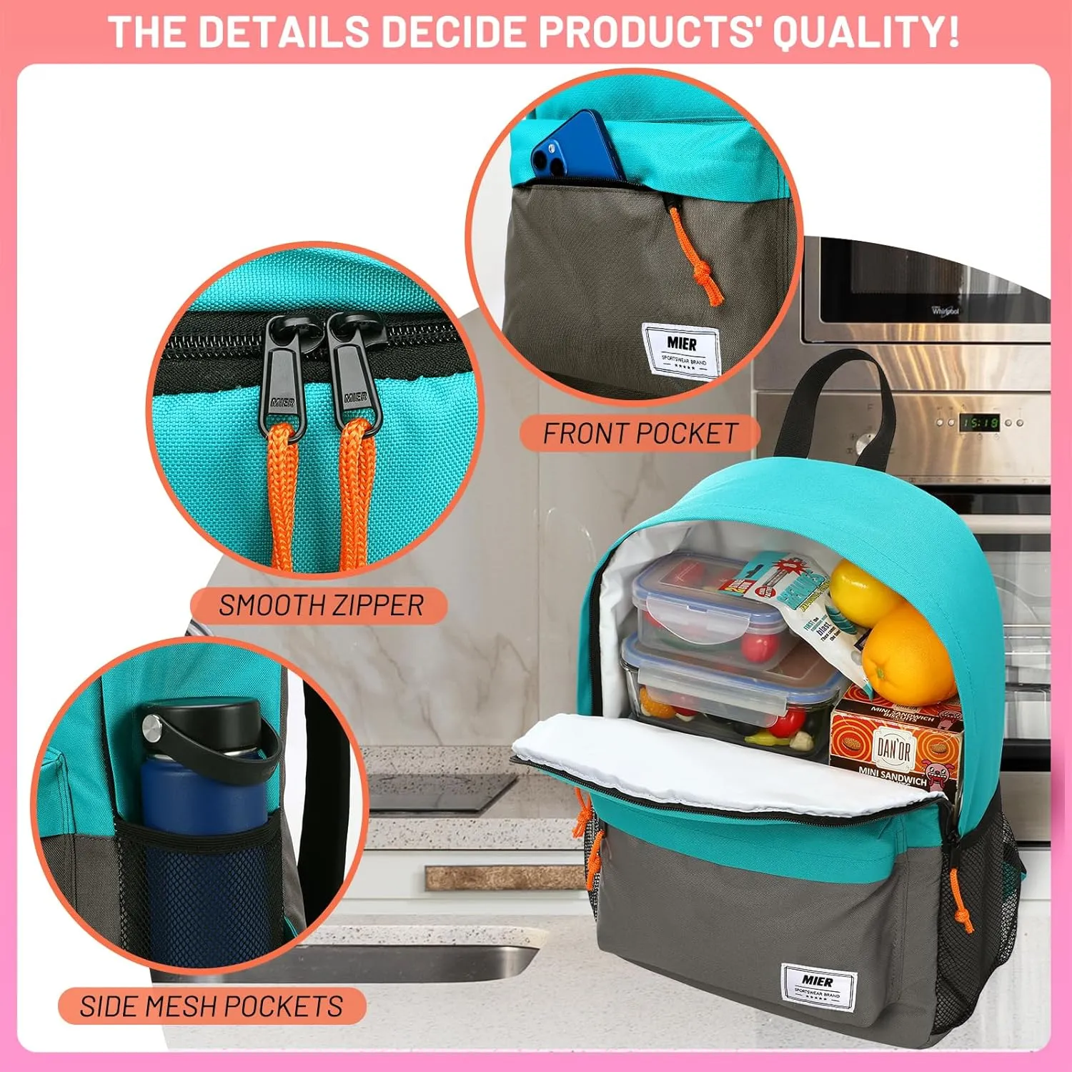 MIER Insulated Backpack Cooler Small Leakproof Lightweight Cute for Women Men to Work, Picnics, Camping, Park Day Trips, 15 L