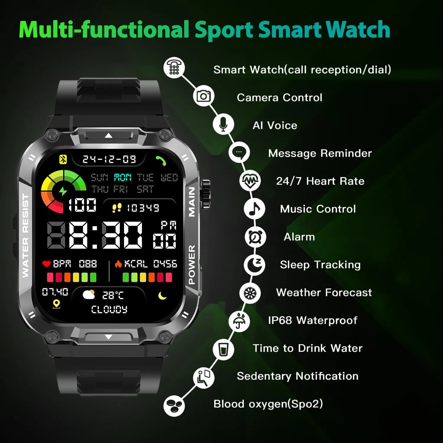 Military Smart Watch for Men with Call Function,Fitness Smartwatch for Android Phones and iPhone,Waterproof Fitness Tracker with Blood Oxygen/Heart Rate/Sleep/100  Sport Modes, Watches for Men