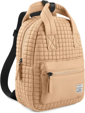 Mini Quilted Puffer Backpack for Women,Lightweight Puffy Bookbag,Small Casual Daypack for Ladies,Khaki