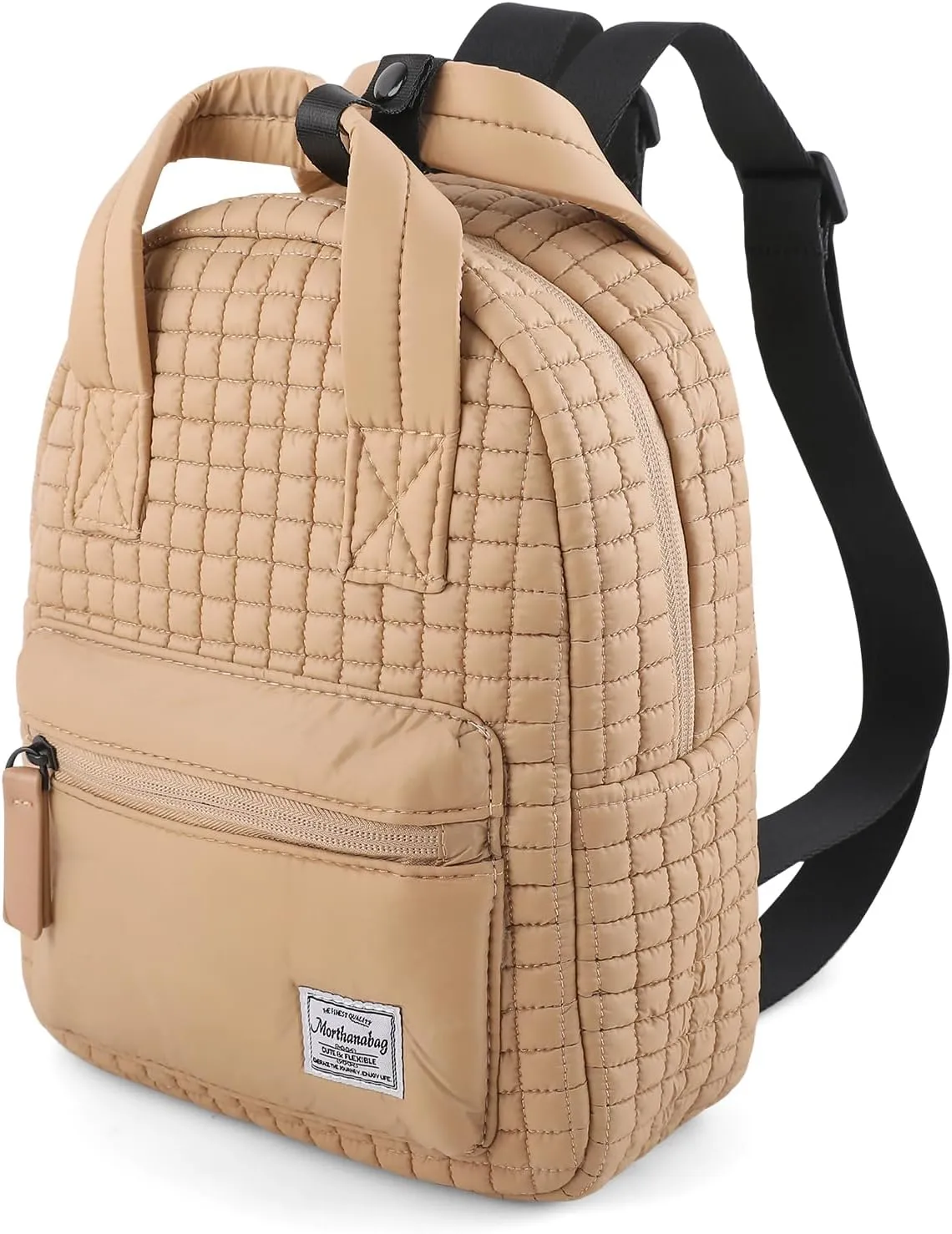 Mini Quilted Puffer Backpack for Women,Lightweight Puffy Bookbag,Small Casual Daypack for Ladies,Khaki