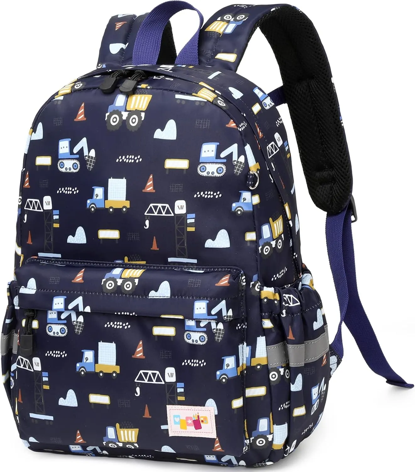 MIRLEWAIY Little Kids Travel Backpack Preschool Cute Kindergarten School Bag Daycare Rucksack for Boys with Coin Pouch, Muck truck, Navy blue
