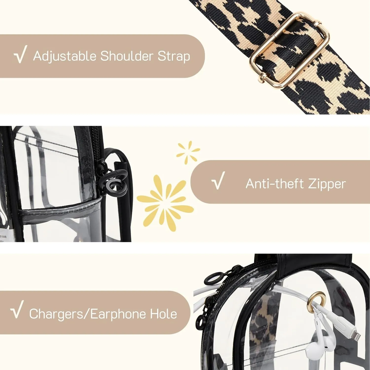 Missnine Clear Bag for Stadium Events Clear Sling Bag Fanny Pack Crossbody Purse for Sport Concert with Side Mesh Pocket