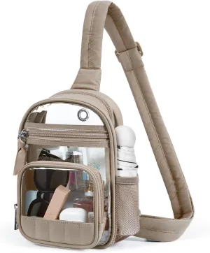 Missnine Clear Bag for Stadium Events Clear Sling Bag Fanny Pack Crossbody Purse for Sport Concert with Side Mesh Pocket