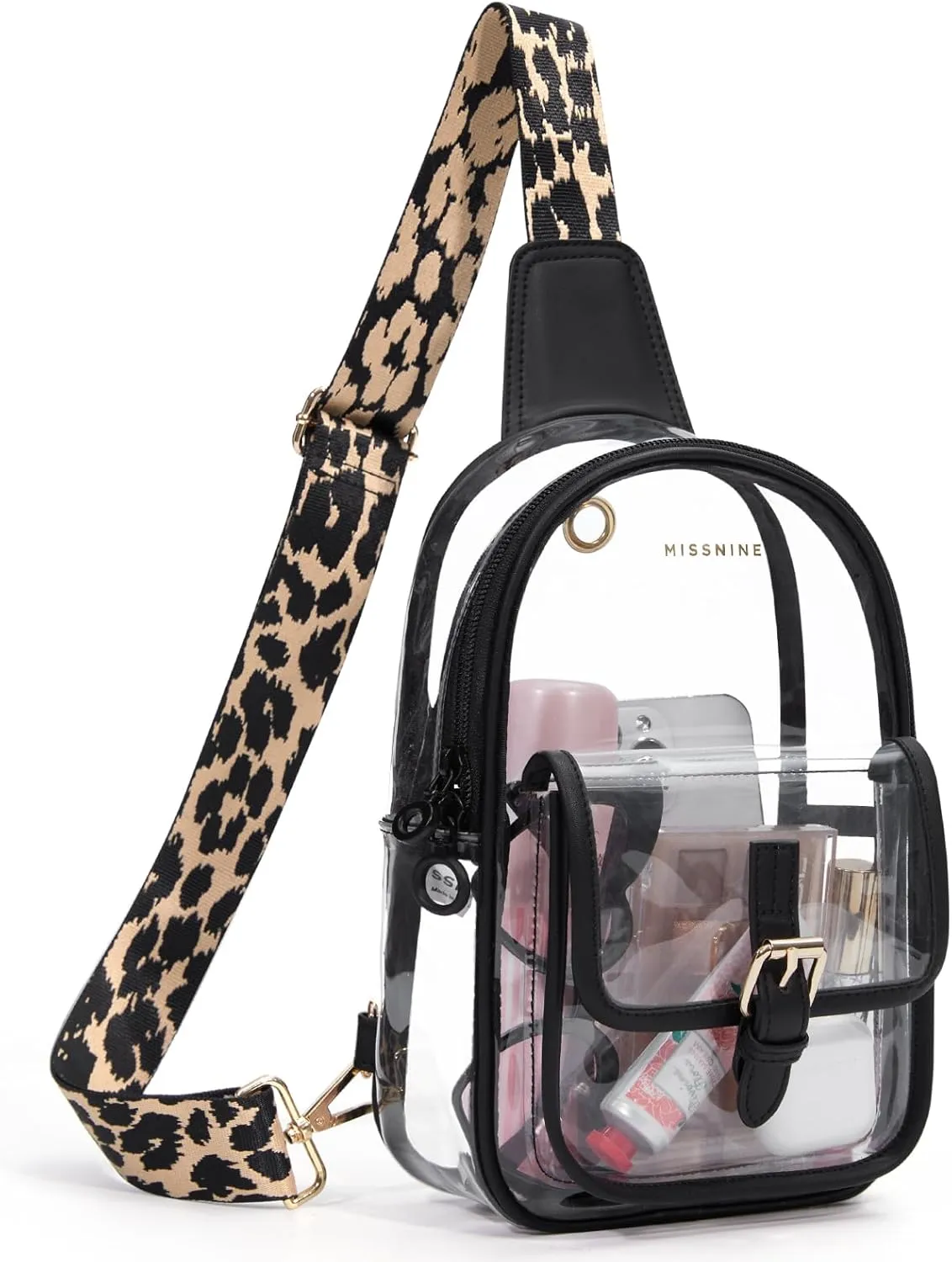 Missnine Clear Bag for Stadium Events Clear Sling Bag Fanny Pack Crossbody Purse for Sport Concert with Side Mesh Pocket