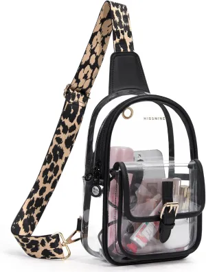 Missnine Clear Bag for Stadium Events Clear Sling Bag Fanny Pack Crossbody Purse for Sport Concert with Side Mesh Pocket