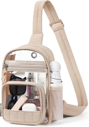 Missnine Clear Bag for Stadium Events Clear Sling Bag Fanny Pack Crossbody Purse for Sport Concert with Side Mesh Pocket