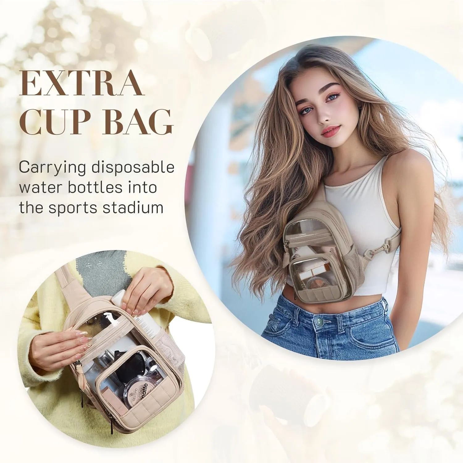 Missnine Clear Bag for Stadium Events Clear Sling Bag Fanny Pack Crossbody Purse for Sport Concert with Side Mesh Pocket