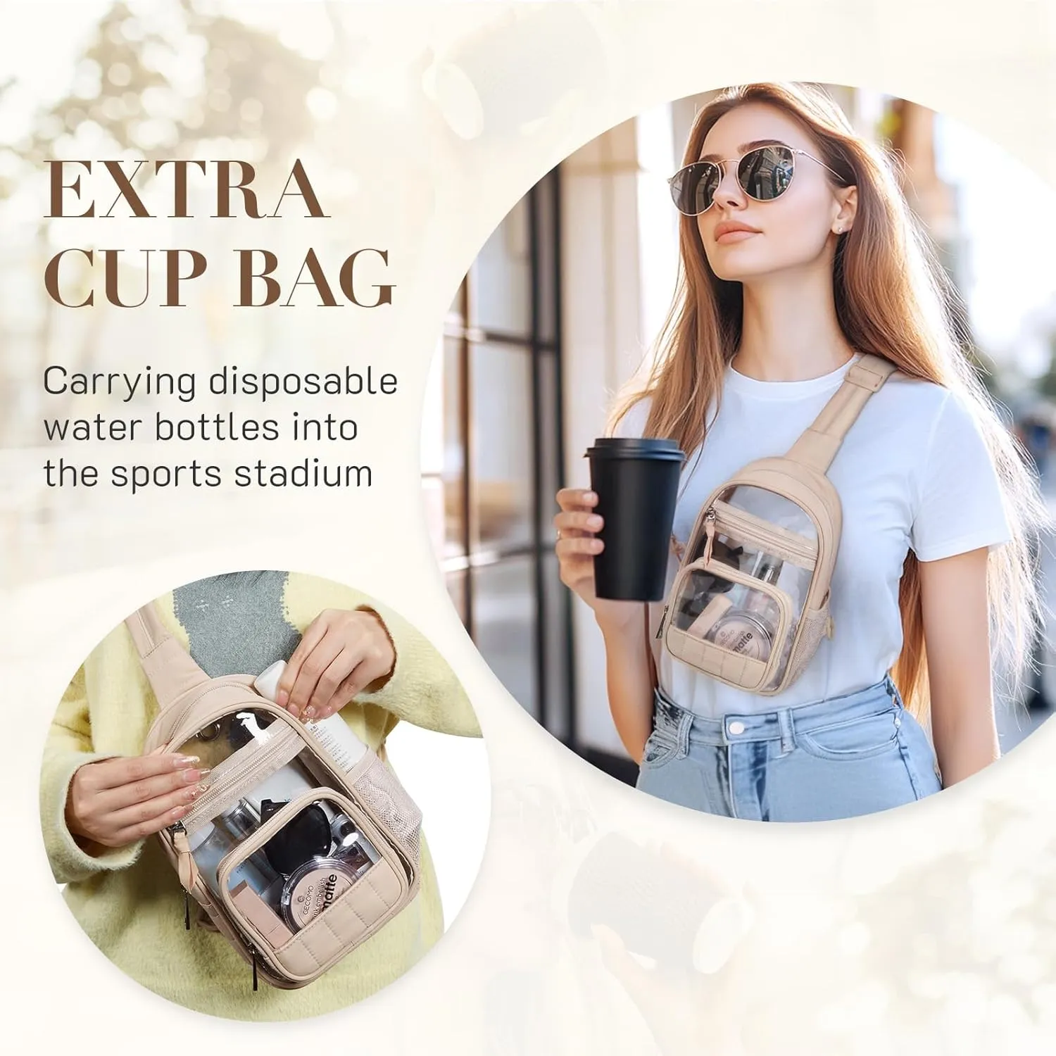 Missnine Clear Bag for Stadium Events Clear Sling Bag Fanny Pack Crossbody Purse for Sport Concert with Side Mesh Pocket