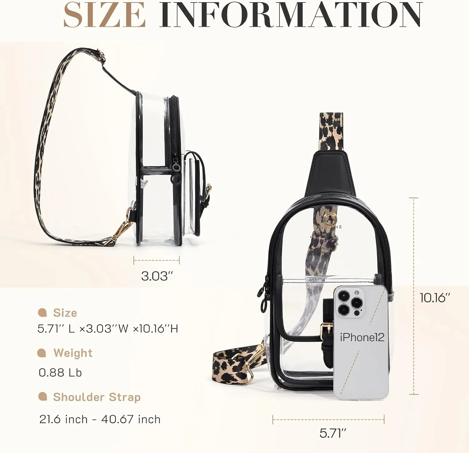 Missnine Clear Bag for Stadium Events Clear Sling Bag Fanny Pack Crossbody Purse for Sport Concert with Side Mesh Pocket