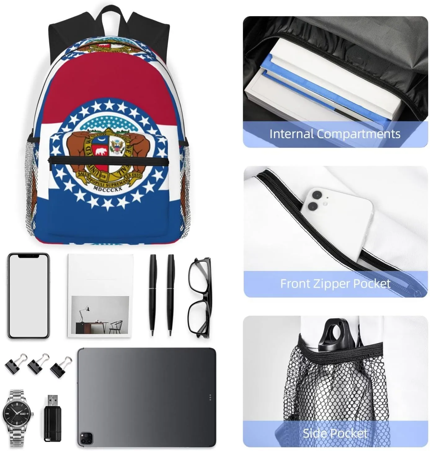Missouri State Flag Fashion Backpack,Casual Daypack Backpacks For Men Women, Laptop Bag Travel Hiking Camping