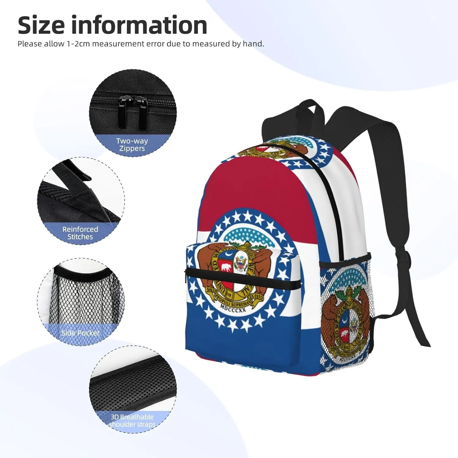 Missouri State Flag Fashion Backpack,Casual Daypack Backpacks For Men Women, Laptop Bag Travel Hiking Camping