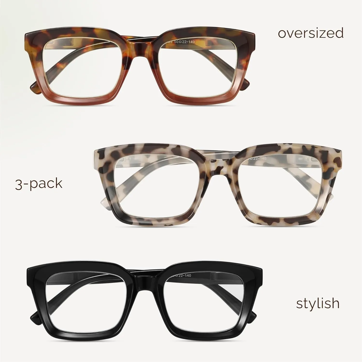 miyya 6 Pack Fashion Reading Glasses for Women, Blue Light Blocking/Anti UV Readers Oversized Square with Spring Hinge (M2 6 pack Mix, 0), Medium