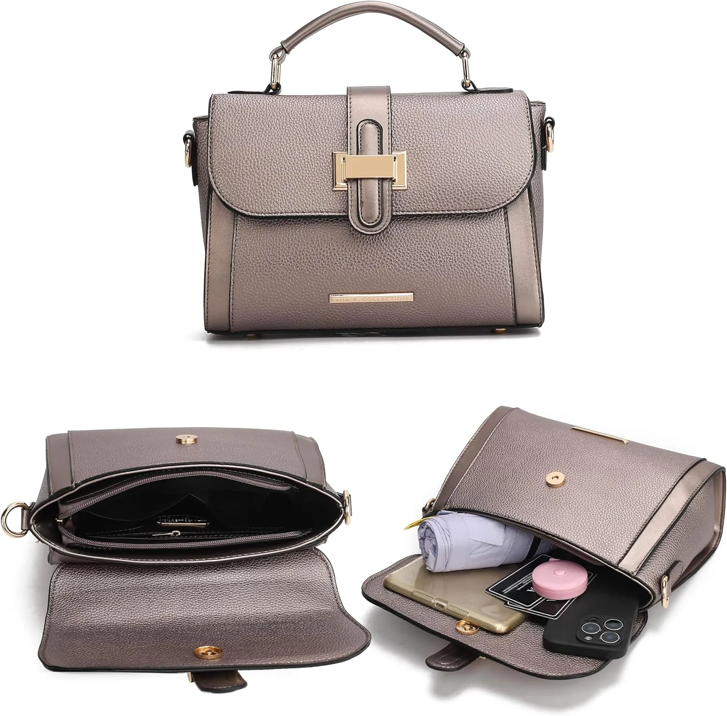 MKF Collection Satchel for Women - Vegan Leather Shoulder Bag With Top Handle, Crossbody Handbag Purse By Mia K
