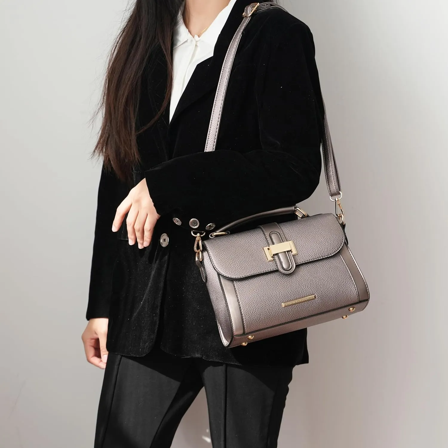 MKF Collection Satchel for Women - Vegan Leather Shoulder Bag With Top Handle, Crossbody Handbag Purse By Mia K