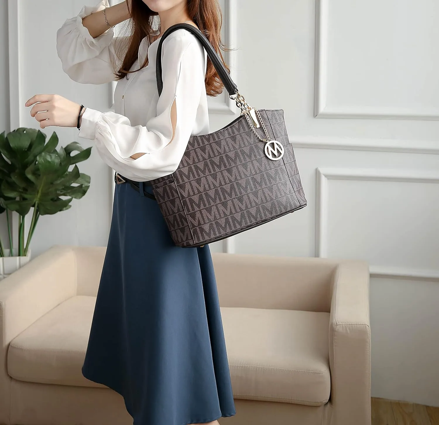 MKF Collection Signature Tote Bag for Women, Shoulder bag Vegan Leather Top-Handle Handbag Purse