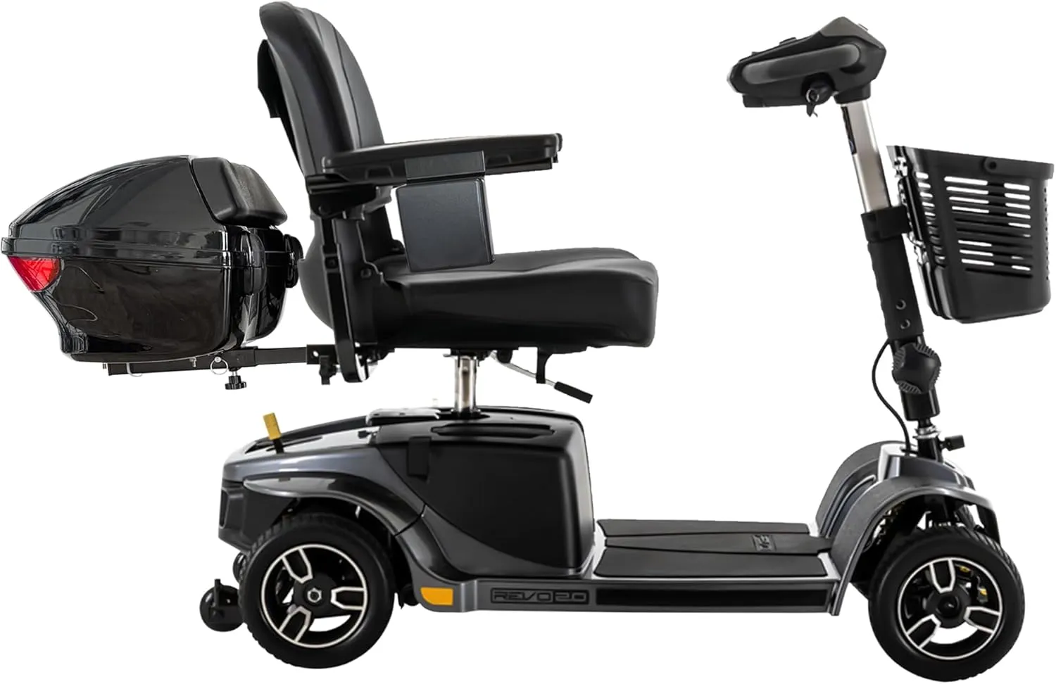 Mobility Yours Storage Pod   Pride Moobility Revo 2.0, Heavy Duty 4 Wheel Mobility Scooter for Adults, 400 lb Capacity, 20" Wide Seat, LED, 17.8 Miles Per Charge, CTS Suspension, Service Warranty