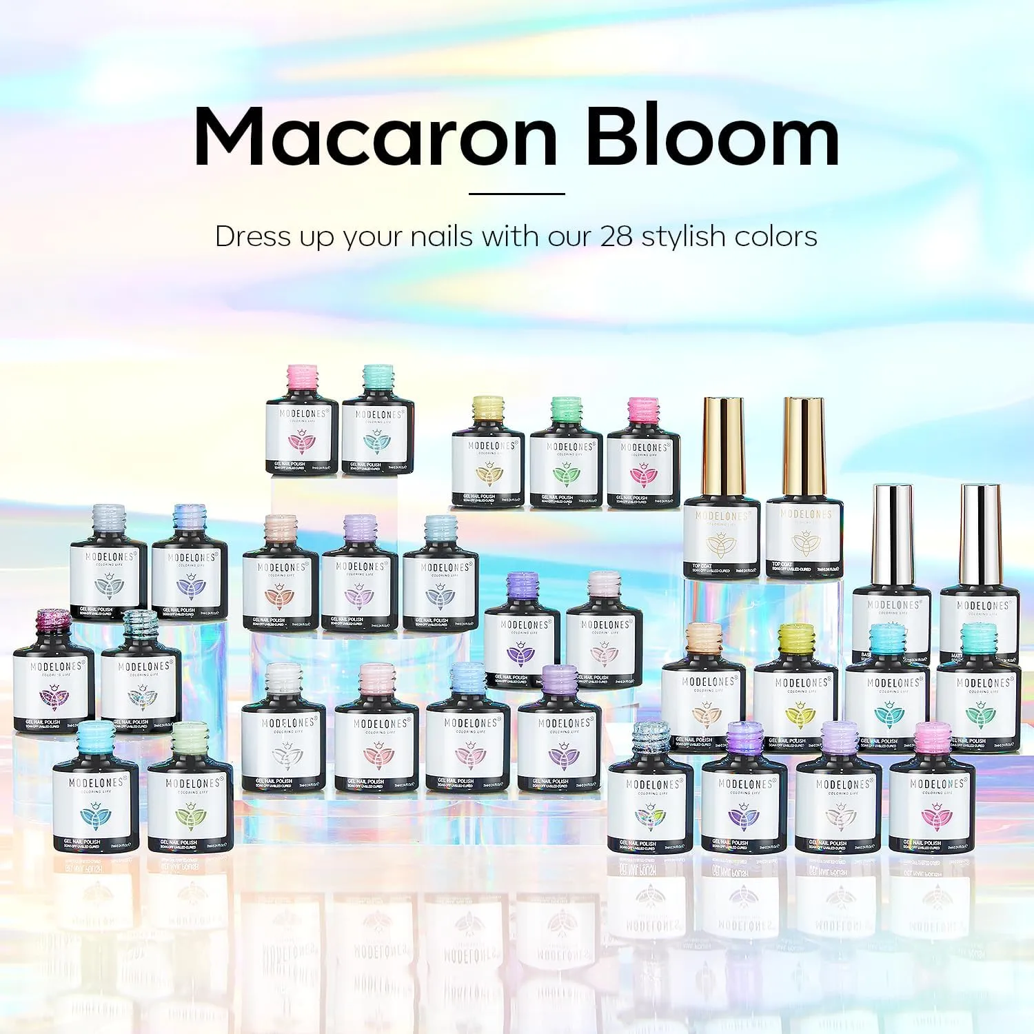 modelones 32 PCS Spring Gel Nail Polish Set, 28 Colors Easter Pastel Gel Polish with No Wipe Base Coat, Glitter & Glossy & Matte Top Coat Maracon Colors Soak Off LED Nail Art Kit