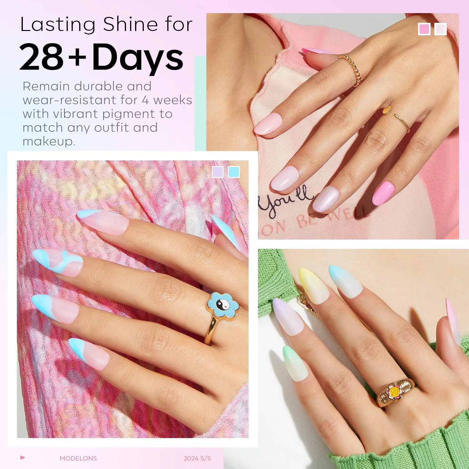 modelones 32 PCS Spring Gel Nail Polish Set, 28 Colors Easter Pastel Gel Polish with No Wipe Base Coat, Glitter & Glossy & Matte Top Coat Maracon Colors Soak Off LED Nail Art Kit