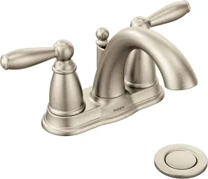 MOEN 6610BN Brantford Two Handle Centerset Bathroom Faucet with Drain Assembly, 0.5, Brushed Nickel