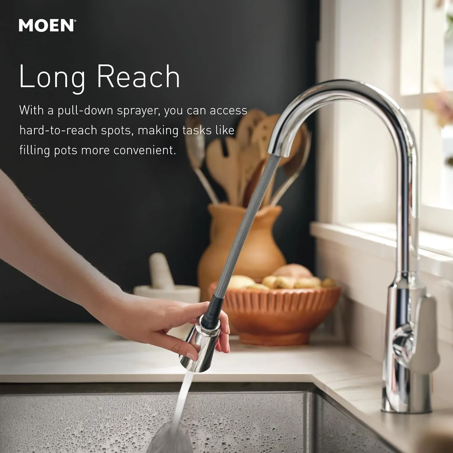 Moen Align Spot Resist Stainless One-Handle Modern Kitchen Pulldown Faucet with Retractable Reflex Docking System and Power Boost Spray Technology for a Faster Clean, 7565SRS