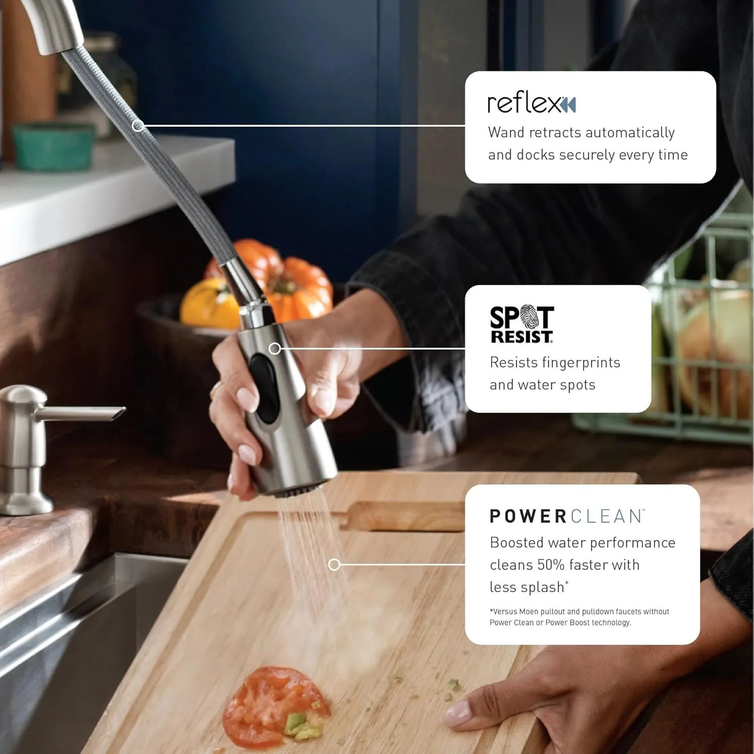 Moen Align Spot Resist Stainless One-Handle Modern Kitchen Pulldown Faucet with Retractable Reflex Docking System and Power Boost Spray Technology for a Faster Clean, 7565SRS