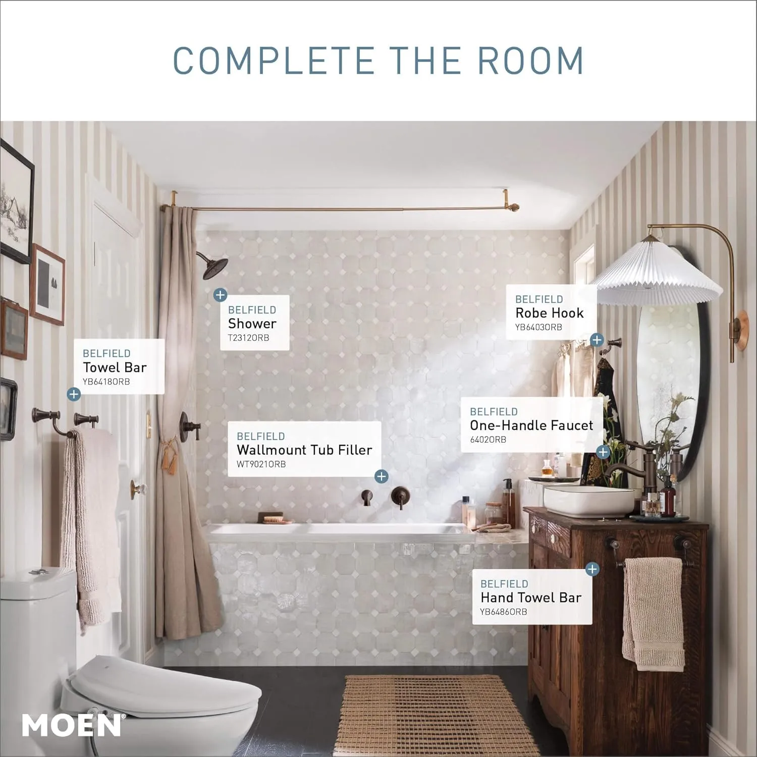 Moen Belfield Oil Rubbed Bronze One-Handle Bathroom Sink Faucet with Drain Assembly and Optional Deckplate, 6402ORB