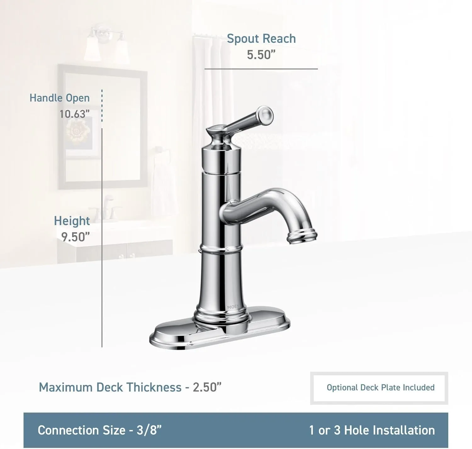 Moen Belfield Oil Rubbed Bronze One-Handle Bathroom Sink Faucet with Drain Assembly and Optional Deckplate, 6402ORB