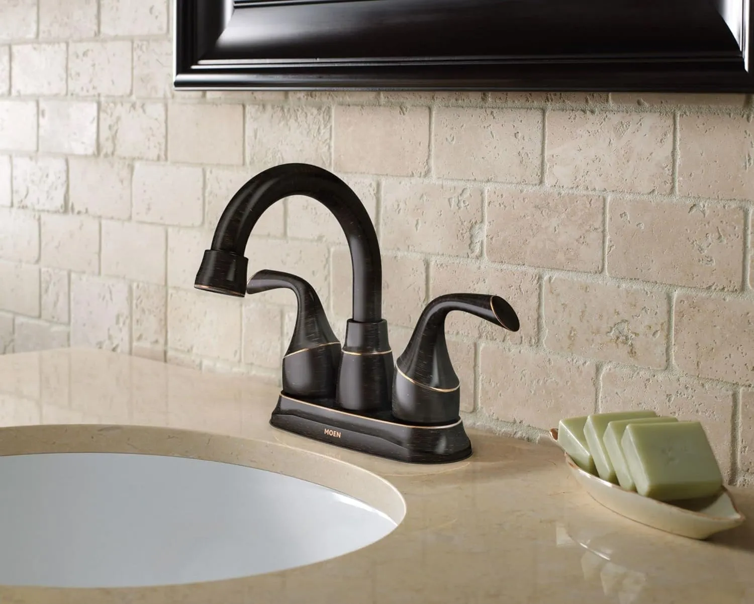Moen Idora Mediterranean Bronze Two-Handle Centerset Bathroom Sink Faucet with Drain Assembly, 84115BRB
