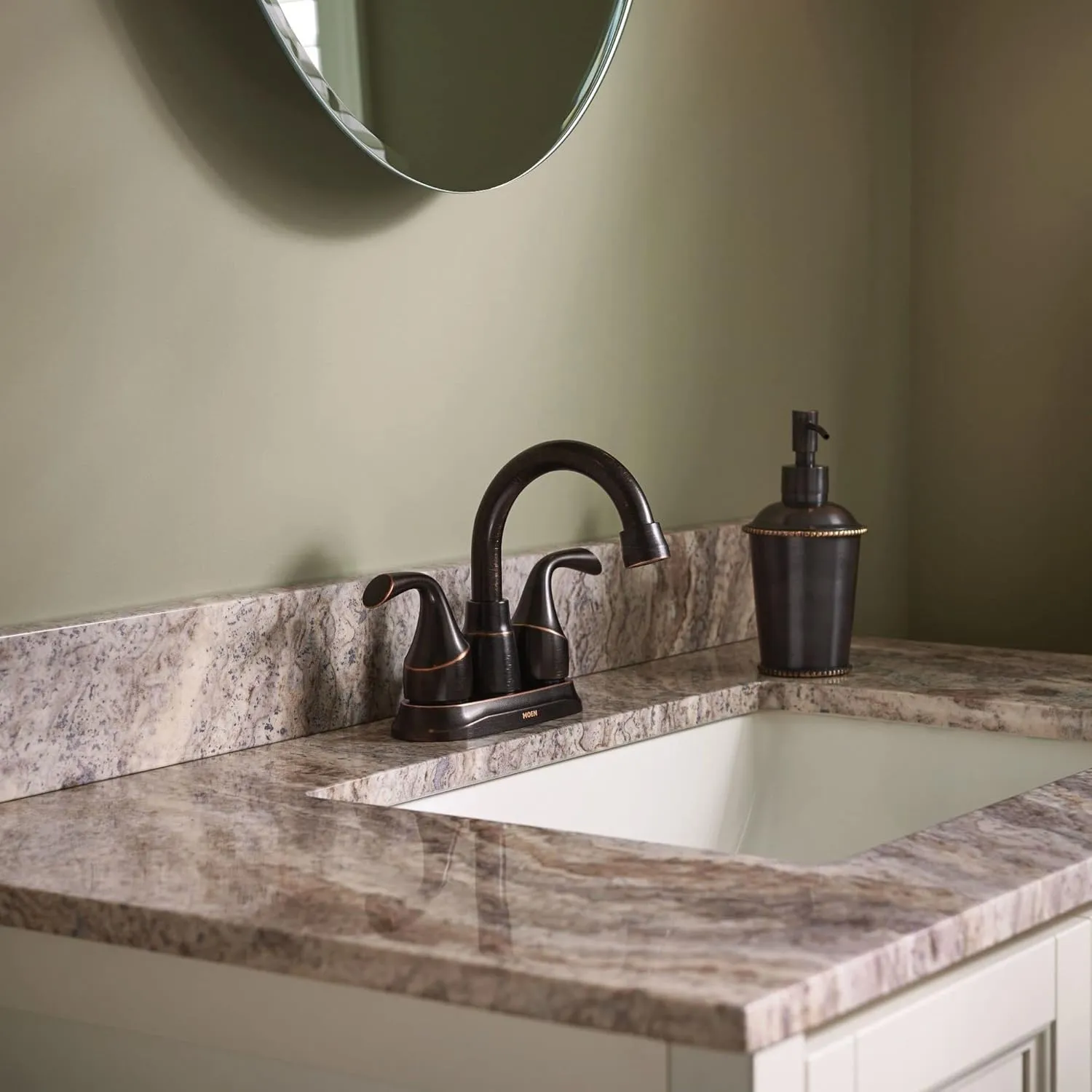 Moen Idora Mediterranean Bronze Two-Handle Centerset Bathroom Sink Faucet with Drain Assembly, 84115BRB
