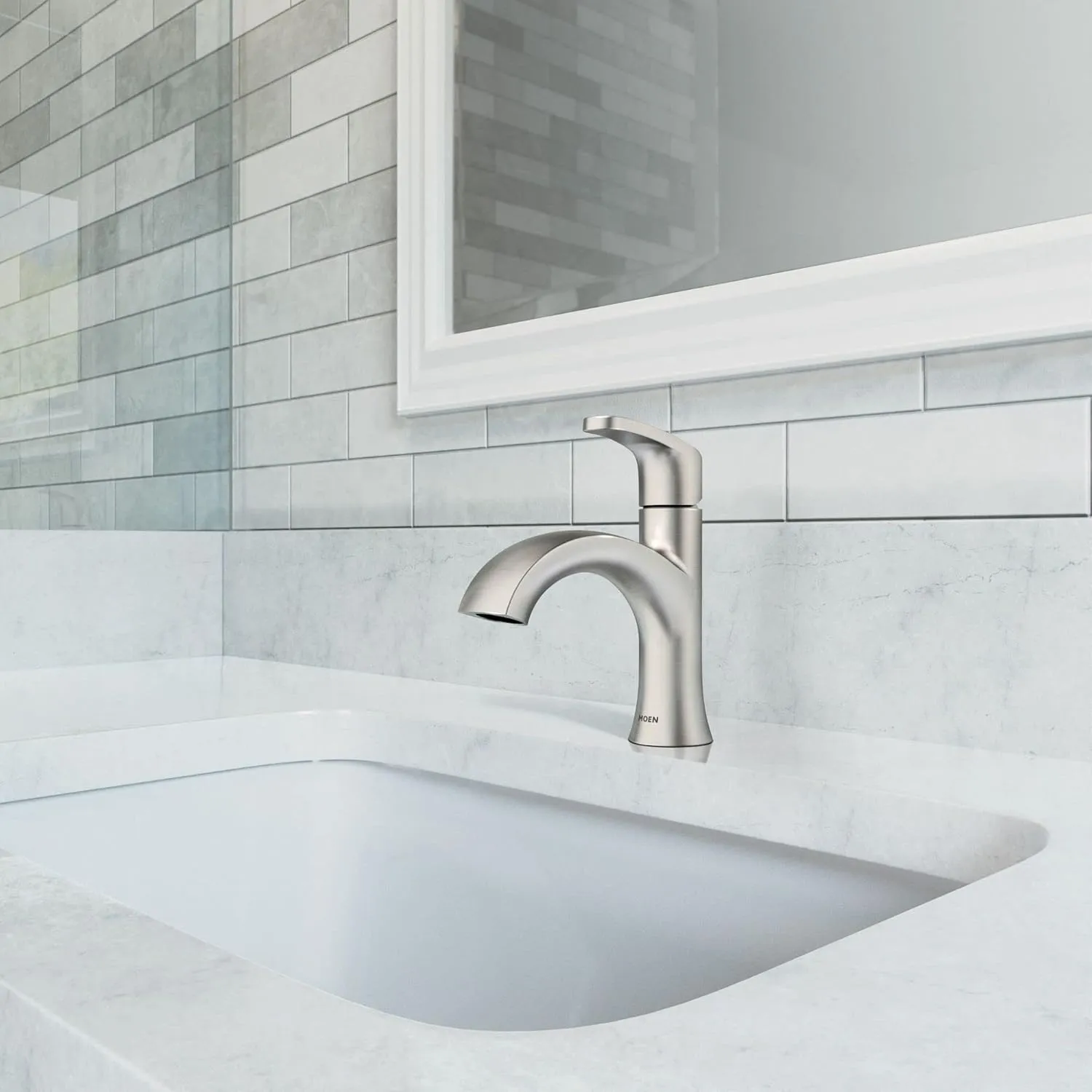 Moen Karis Spot Resist Brushed Nickel One-Handle Single Hole Bathroom Sink Faucet with Optional Deckplate, 84346SRN