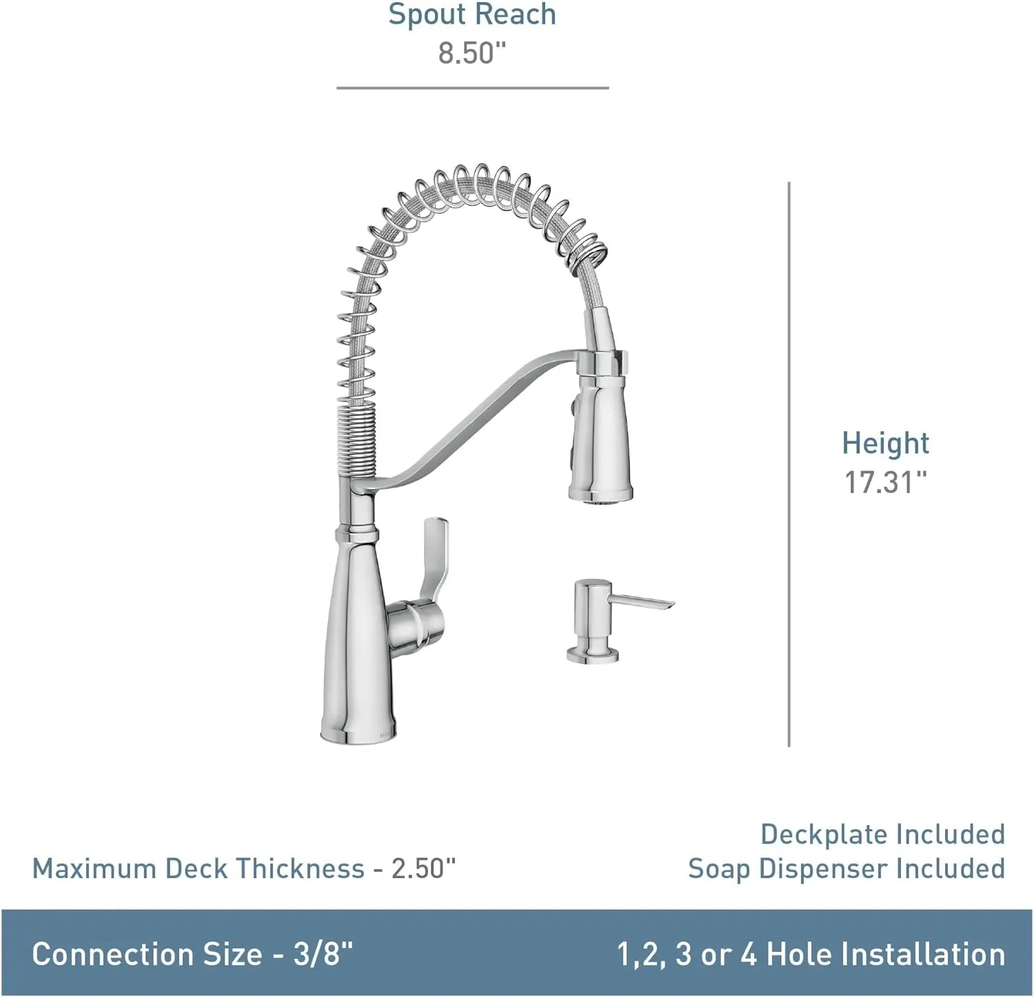 Moen Nolia Spot Resist Stainless One-Handle Pre-Rinse Spring Pulldown Kitchen Faucet, Single Hole Kitchen Sink Faucet with Soap Dispenser, 87886SRS