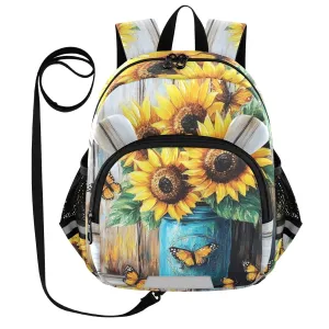 Monarch Sunflowers Mason Jar Toddler Harness Backpack for Boys Girls 3-6 Years Kids Backpack with Anti Lost Safety Leash Baby Travel Bag for Walking Preschool Travel