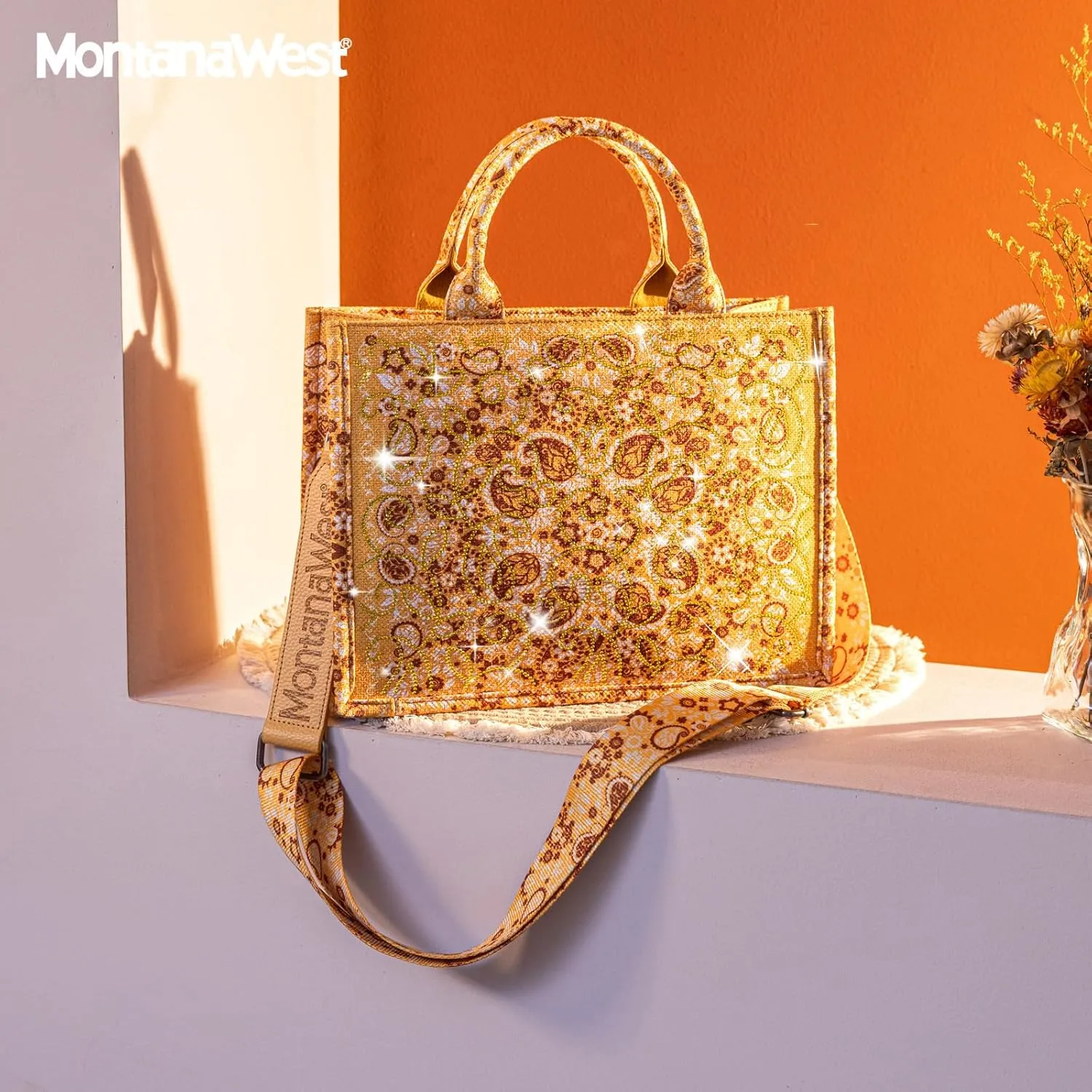Montana West Sparkly Tote Bag Paisley Top Handle Satchel Handbags
