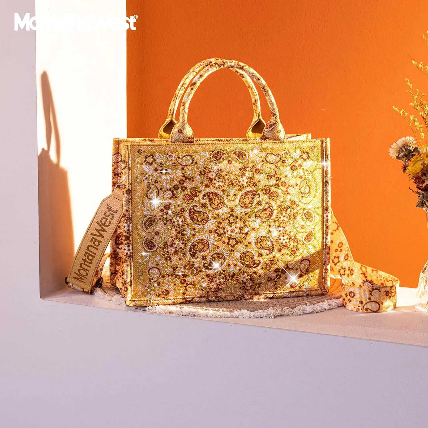 Montana West Sparkly Tote Bag Paisley Top Handle Satchel Handbags