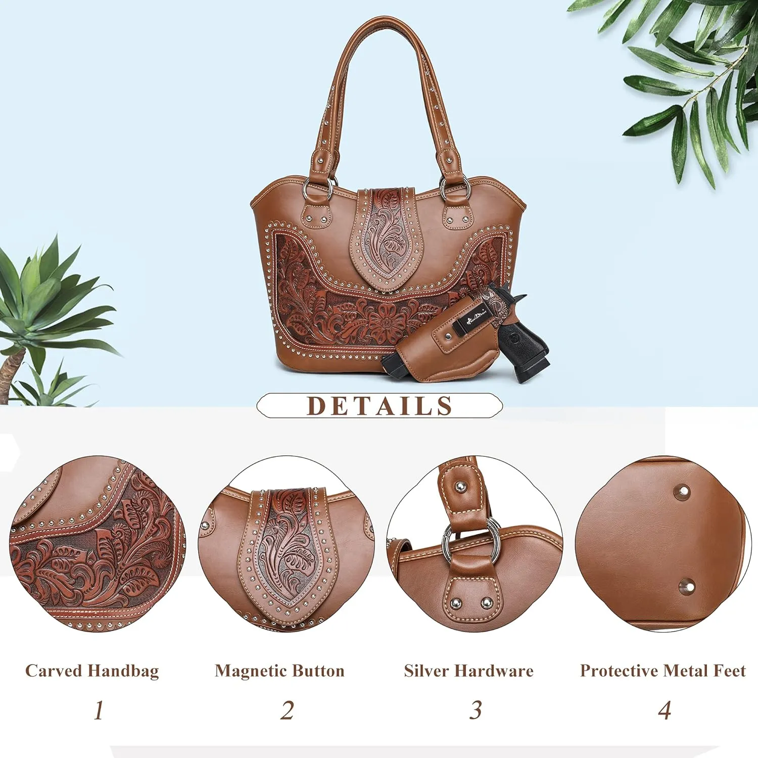 Montana West Western Tote Bags for Women Tooled Shoulder Ladies Top Handle Handbag