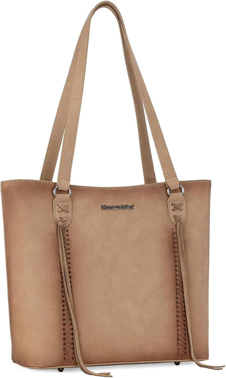 Montana West Western Two-Tone Large Tote Bag for Women Vintage Top Handle Ladies Shoulder Bags