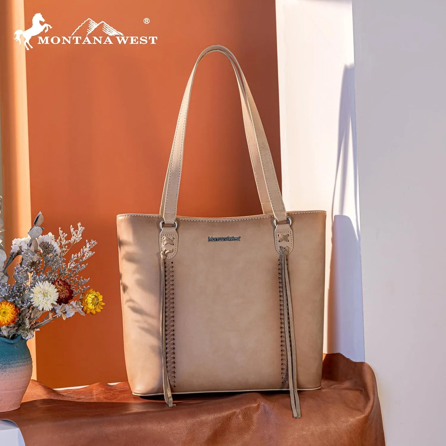 Montana West Western Two-Tone Large Tote Bag for Women Vintage Top Handle Ladies Shoulder Bags