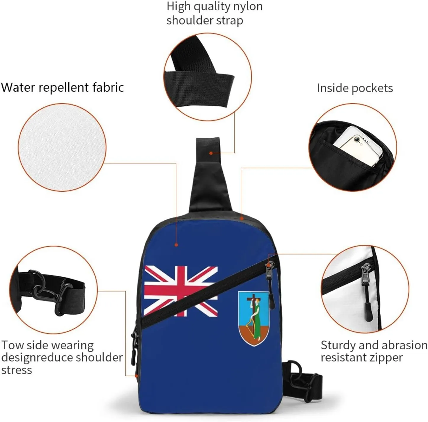 Montserrat Flag Crossbody Bag Portable Sling Bags Foldable Chest Daypack Reusable Sports Shoulder Backpack Diagonally Casual Rucksack Travel Bag