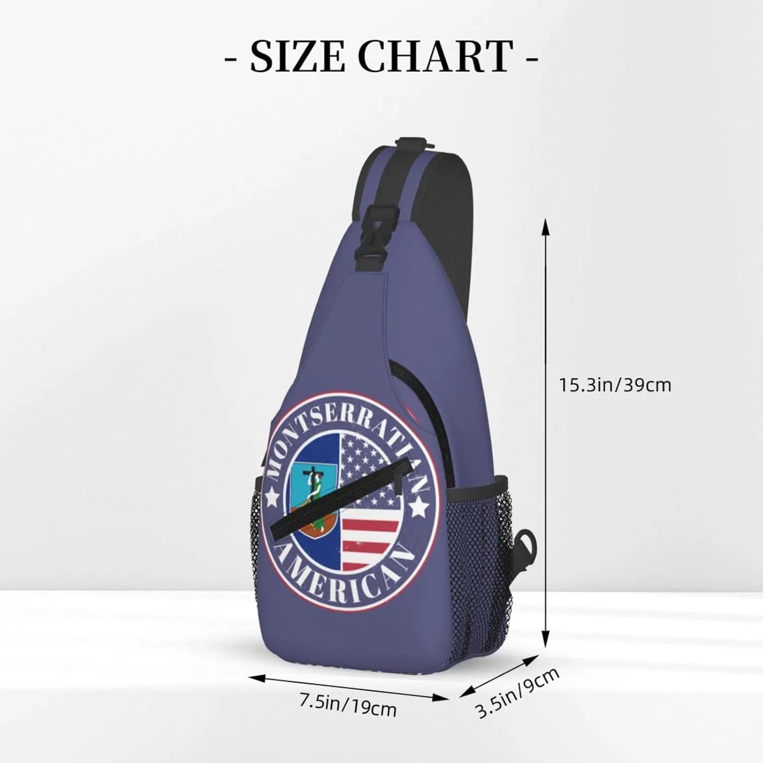 Montserratian American Badge Montserrat Flag Crossbody Bags Sling Backpack Cross Chest Bag Sports Shoulder Bag Gym Fanny Pack Adjustable Cycling Daypack Diagonally Rucksack for Running