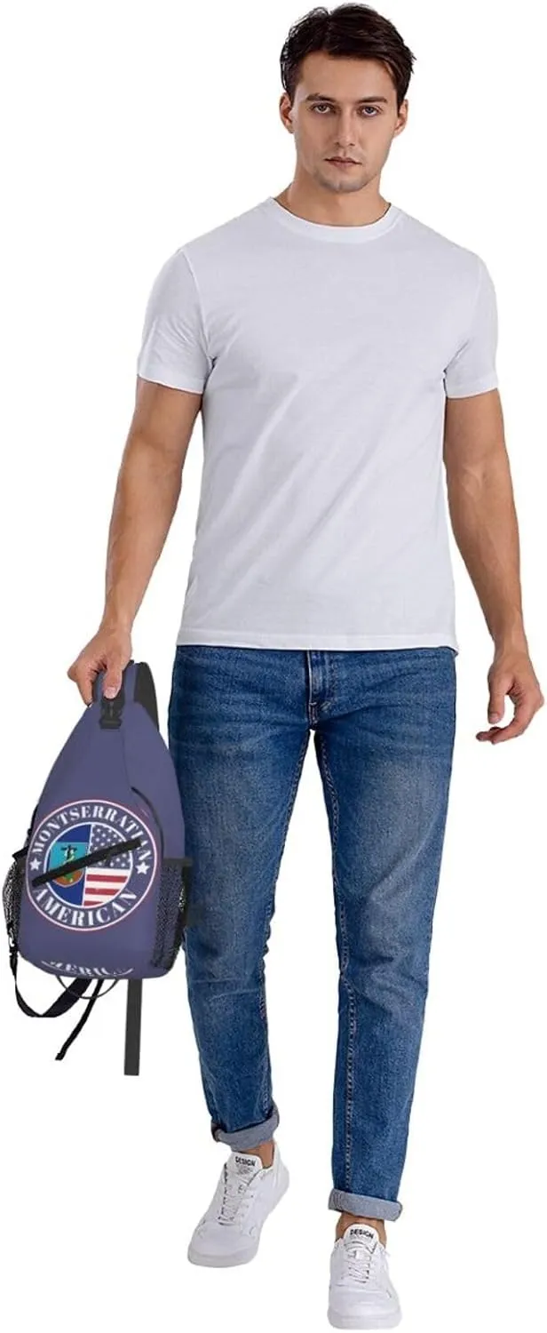 Montserratian American Badge Montserrat Flag Crossbody Bags Sling Backpack Cross Chest Bag Sports Shoulder Bag Gym Fanny Pack Adjustable Cycling Daypack Diagonally Rucksack for Running