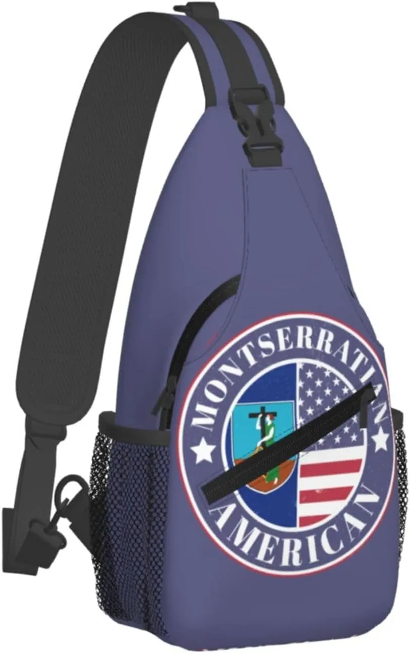 Montserratian American Badge Montserrat Flag Crossbody Bags Sling Backpack Cross Chest Bag Sports Shoulder Bag Gym Fanny Pack Adjustable Cycling Daypack Diagonally Rucksack for Running