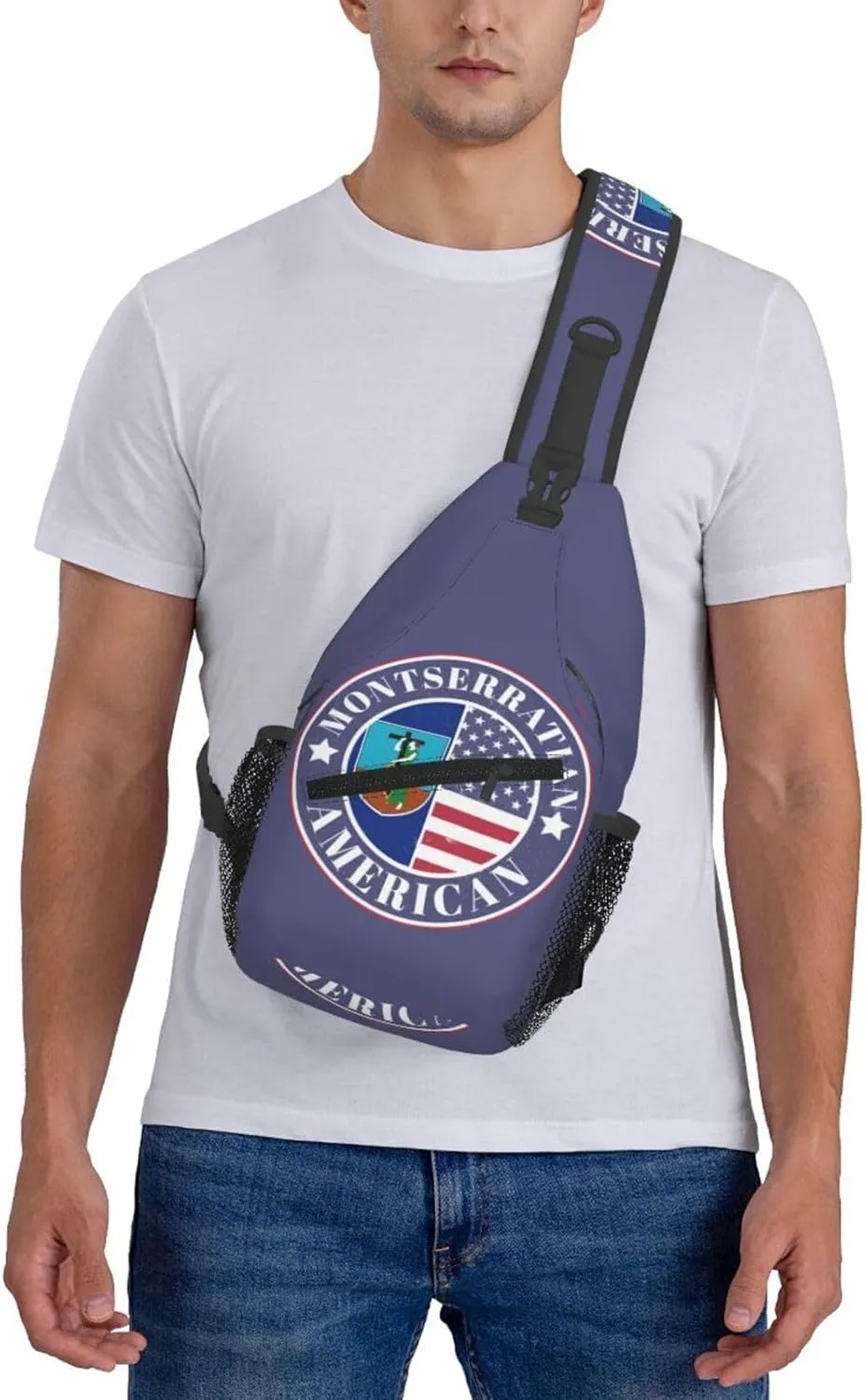 Montserratian American Badge Montserrat Flag Crossbody Bags Sling Backpack Cross Chest Bag Sports Shoulder Bag Gym Fanny Pack Adjustable Cycling Daypack Diagonally Rucksack for Running