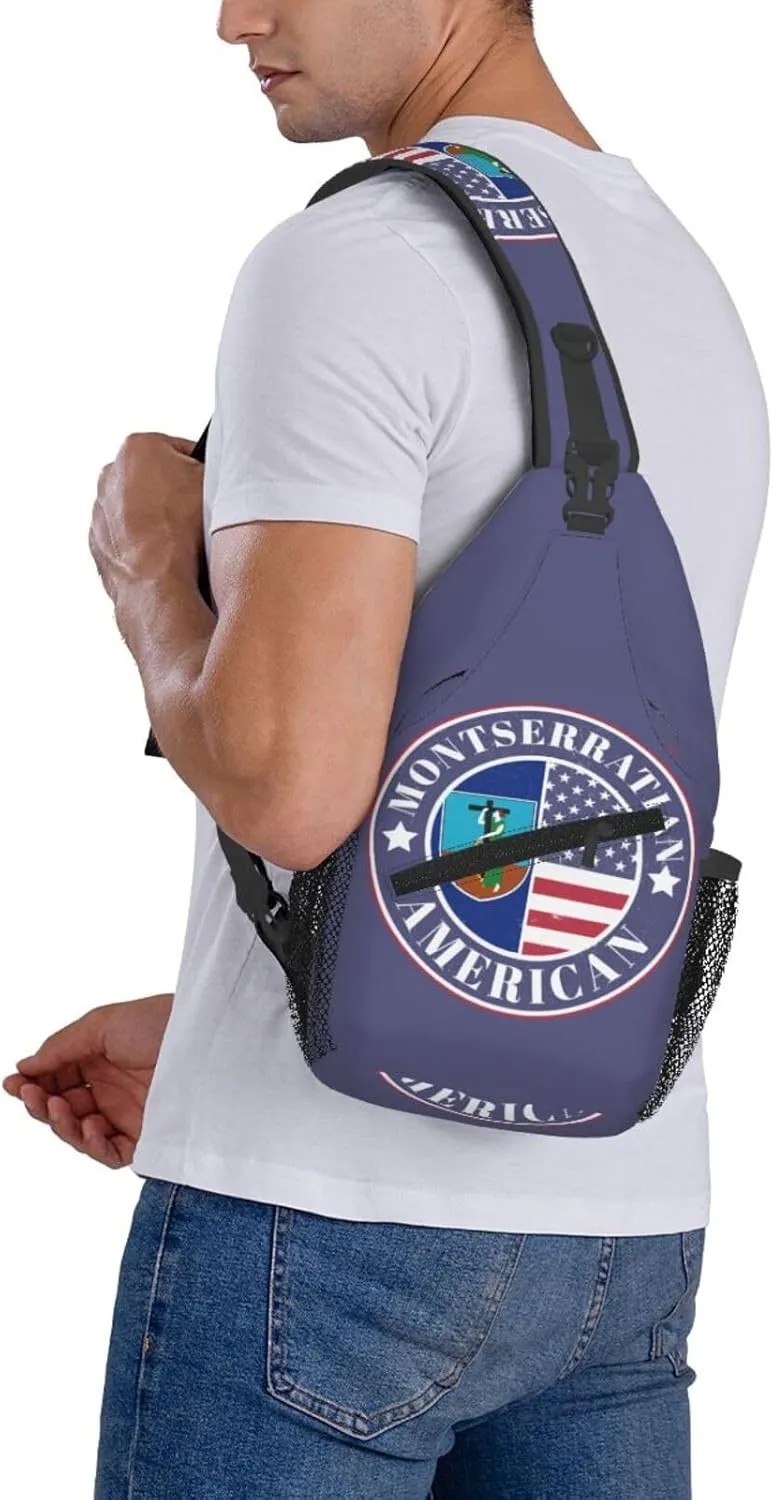 Montserratian American Badge Montserrat Flag Crossbody Bags Sling Backpack Cross Chest Bag Sports Shoulder Bag Gym Fanny Pack Adjustable Cycling Daypack Diagonally Rucksack for Running