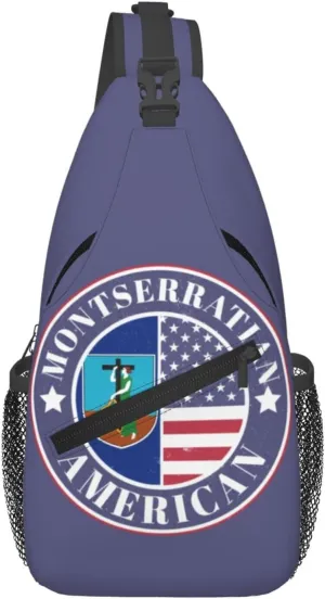 Montserratian American Badge Montserrat Flag Crossbody Bags Sling Backpack Cross Chest Bag Sports Shoulder Bag Gym Fanny Pack Adjustable Cycling Daypack Diagonally Rucksack for Running