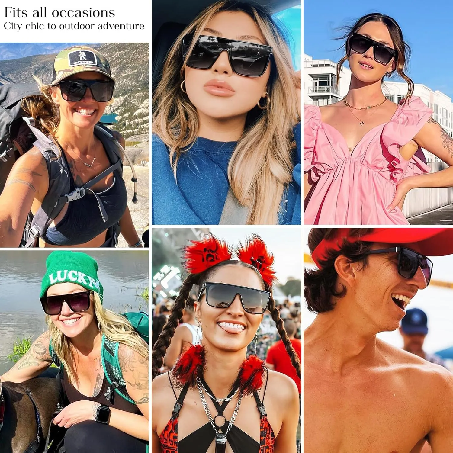 mosanana Polarized Oversized Square Sunglasses for Women Men, Trendy Flat Top Fashion Shield Shades MS52363