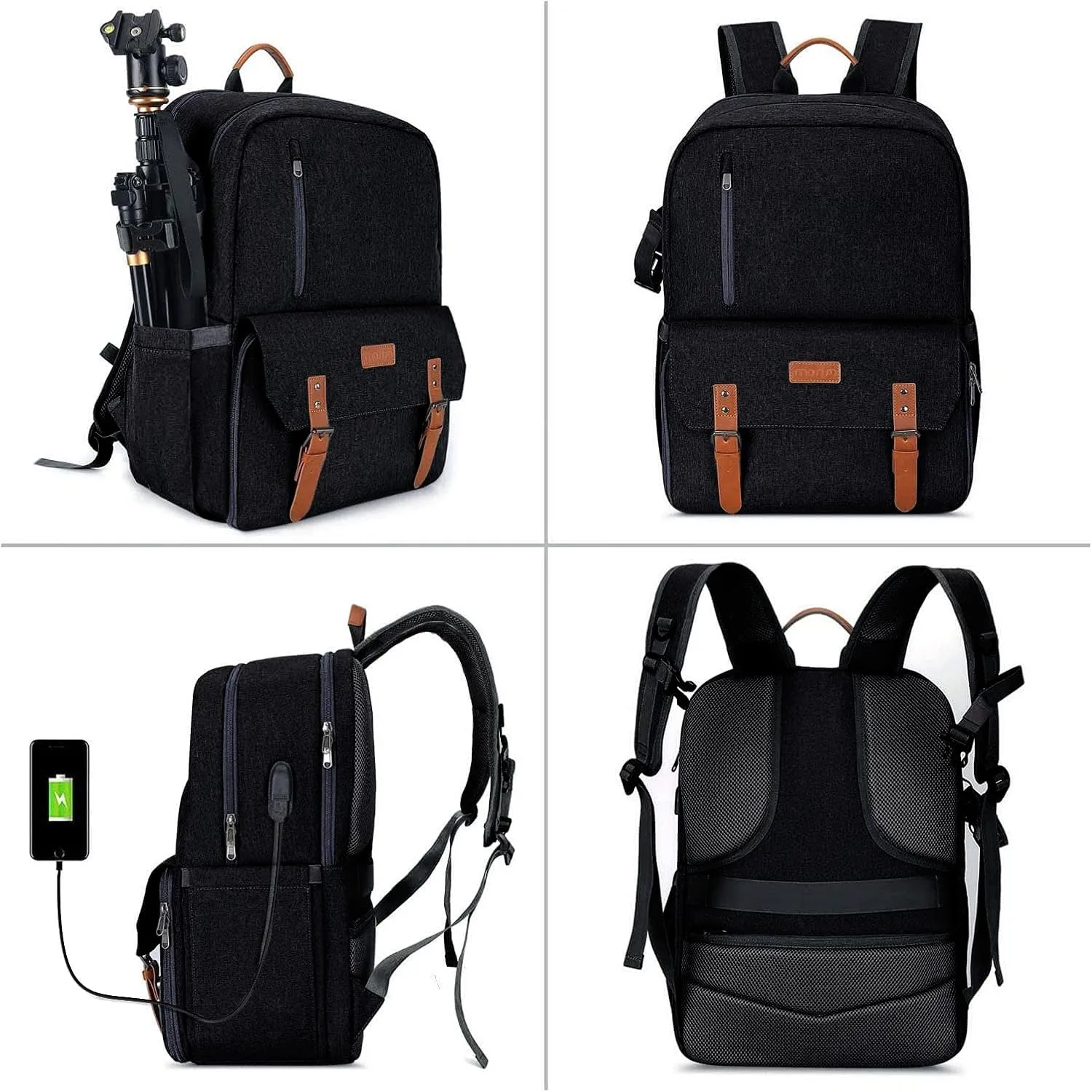 MOSISO Camera Backpack 17.3 inch, DSLR/SLR/Mirrorless Case with Laptop Compartment&Built-in Photography Insert Bag&USB-charging Port&Rain Cover Compatible with Canon/Nikon/Sony/Laptop, Black