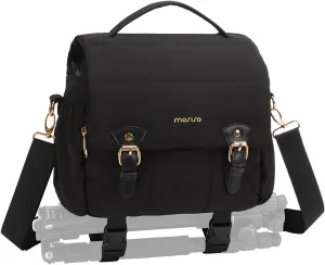 MOSISO Small Camera Bag for Photographers, Puffy Camera Shoulder Bag for DSLR/SLR Cameras, Padded Flap Crossbody Photography Handbag for Women with Tripod Holder&Rain Cover for Canon/Nikon/Sony, Black